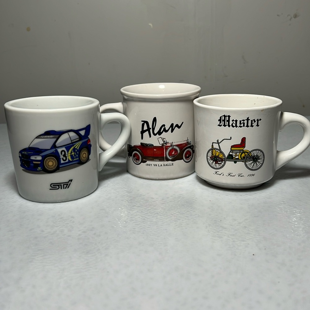 Vintage Car Themed Mugs Three Items Good Condiiton